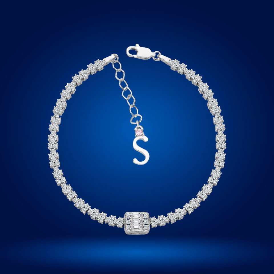 925 Ayar Gümüş Baget Model Zincir Harfli Su Yolu Bileklik S