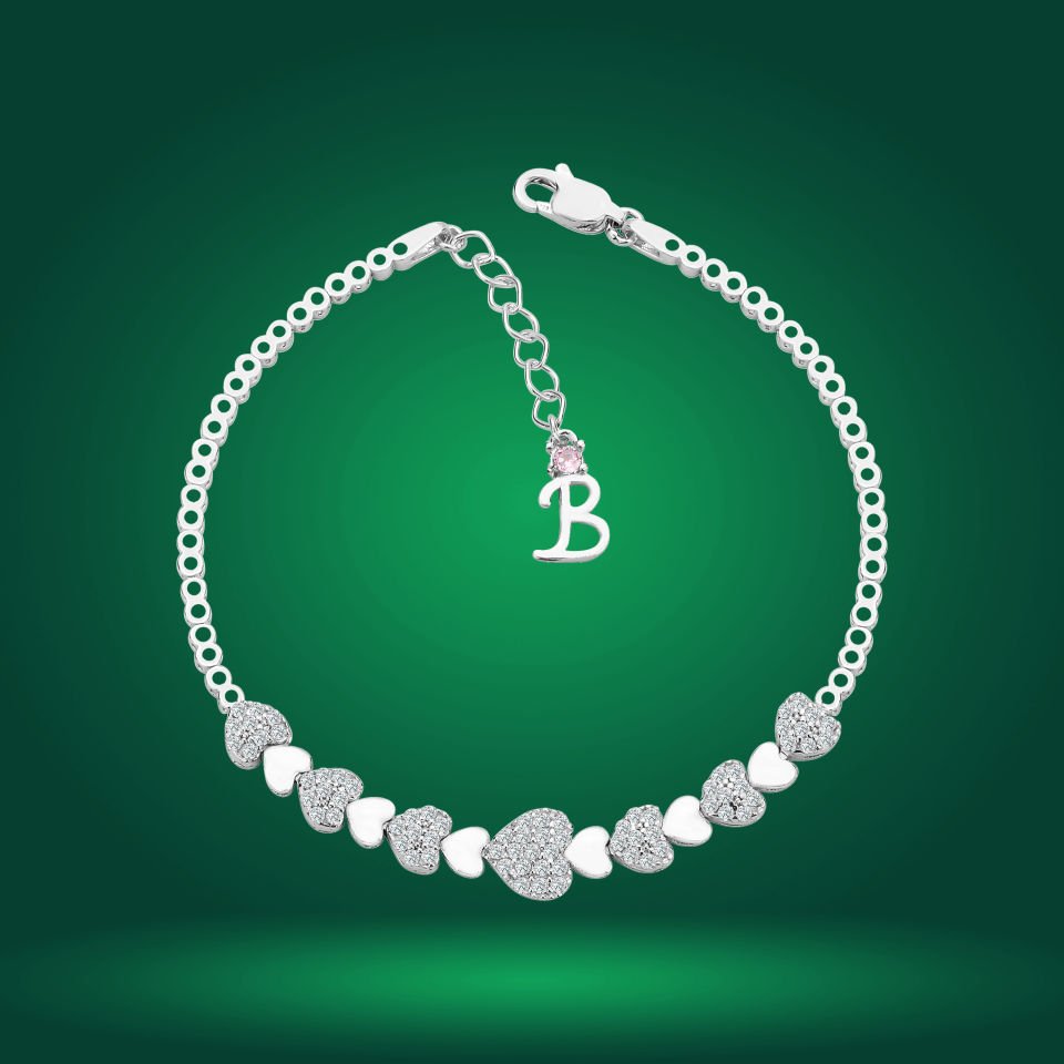 925 Ayar Gümüş Kalp Model Zincir Harfli Su Yolu Bileklik B