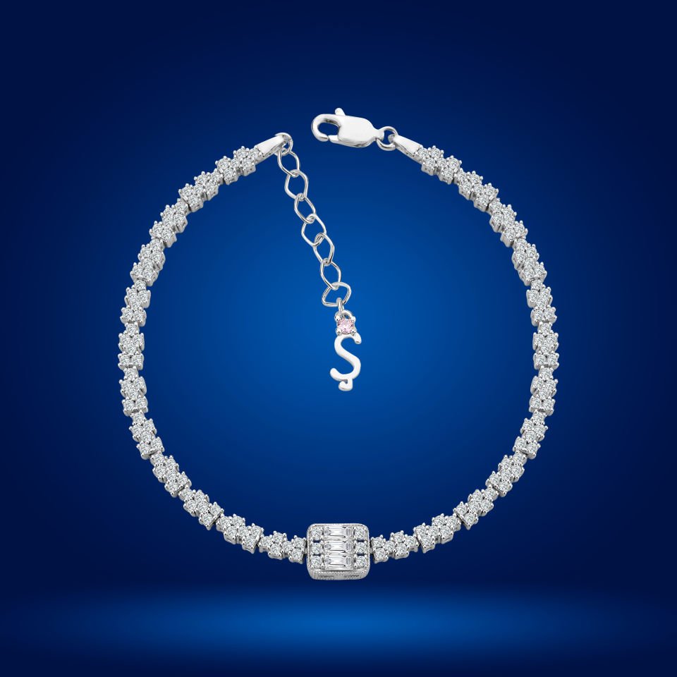 925 Ayar Gümüş Baget Model Zincir Harfli Su Yolu Bileklik Ş