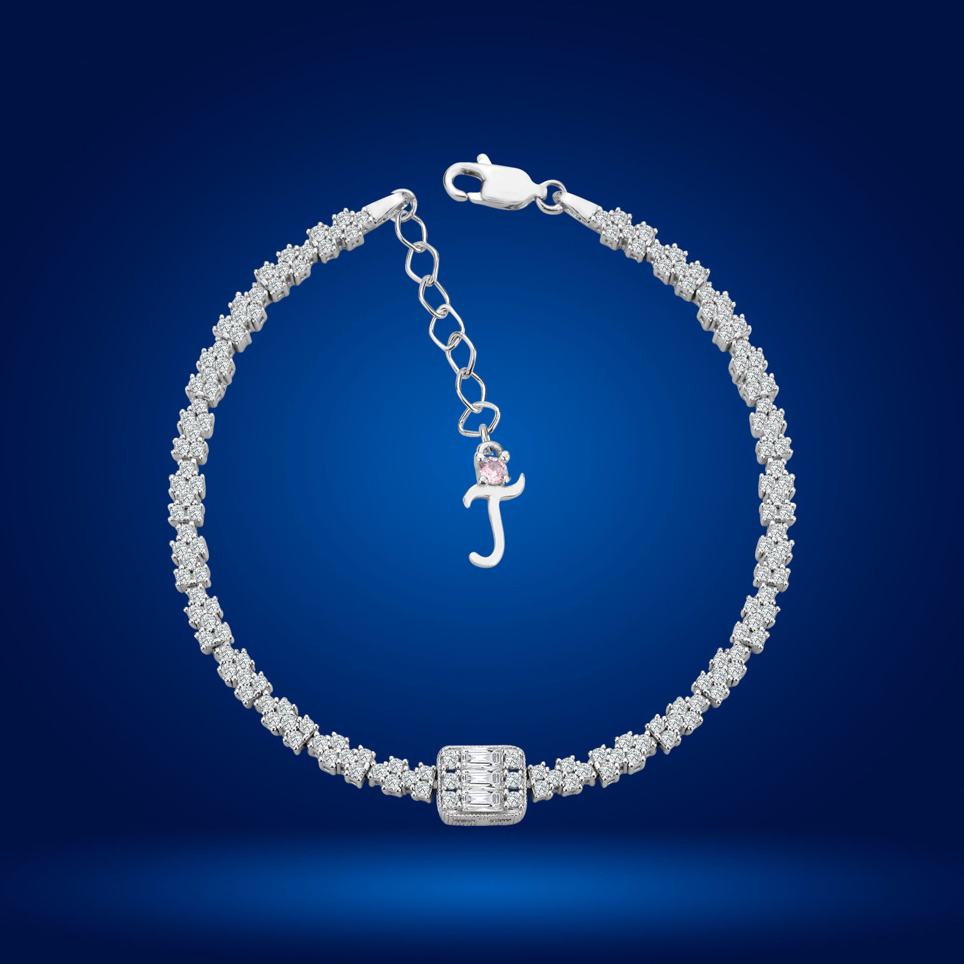 925 Ayar Gümüş Baget Model Zincir Harfli Su Yolu Bileklik T