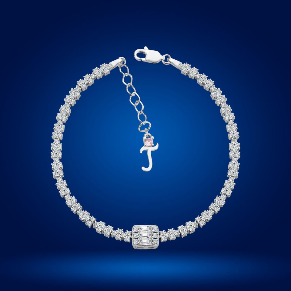 925 Ayar Gümüş Baget Model Zincir Harfli Su Yolu Bileklik T