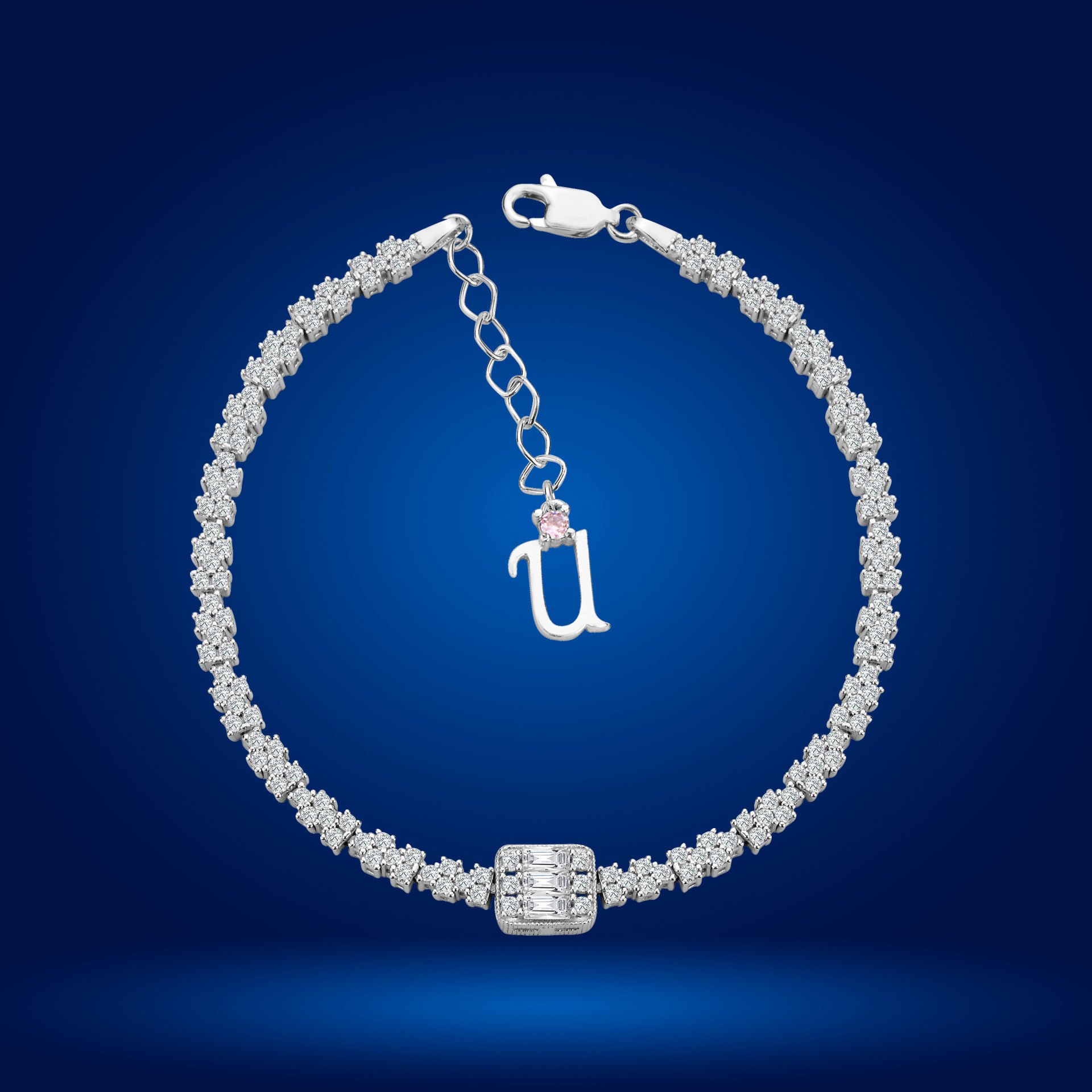 925 Ayar Gümüş Baget Model Zincir Harfli Su Yolu Bileklik U