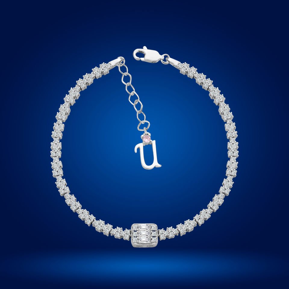 925 Ayar Gümüş Baget Model Zincir Harfli Su Yolu Bileklik U