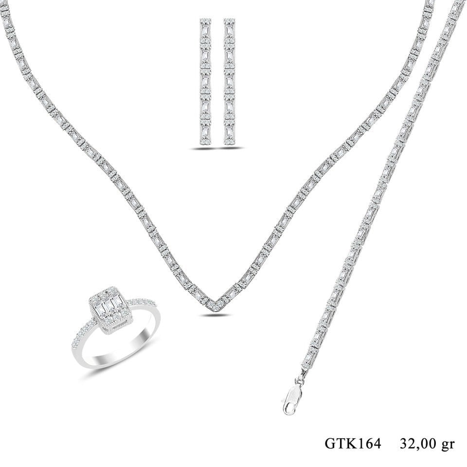 BARIŞ TAKI 925 Ayar Gümüş Tam Tur Baget Montür Su Yolu Bayan Düğün Seti