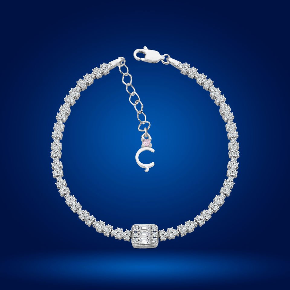 925 Ayar Gümüş Baget Model Zincir Harfli Su Yolu Bileklik Ç