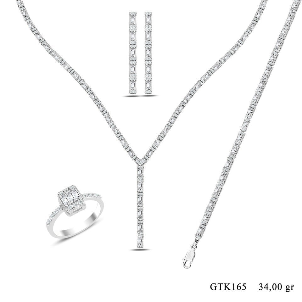 BARIŞ TAKI 925 Ayar Gümüş Tam Tur Baget Su Yolu Bayan Düğün Seti