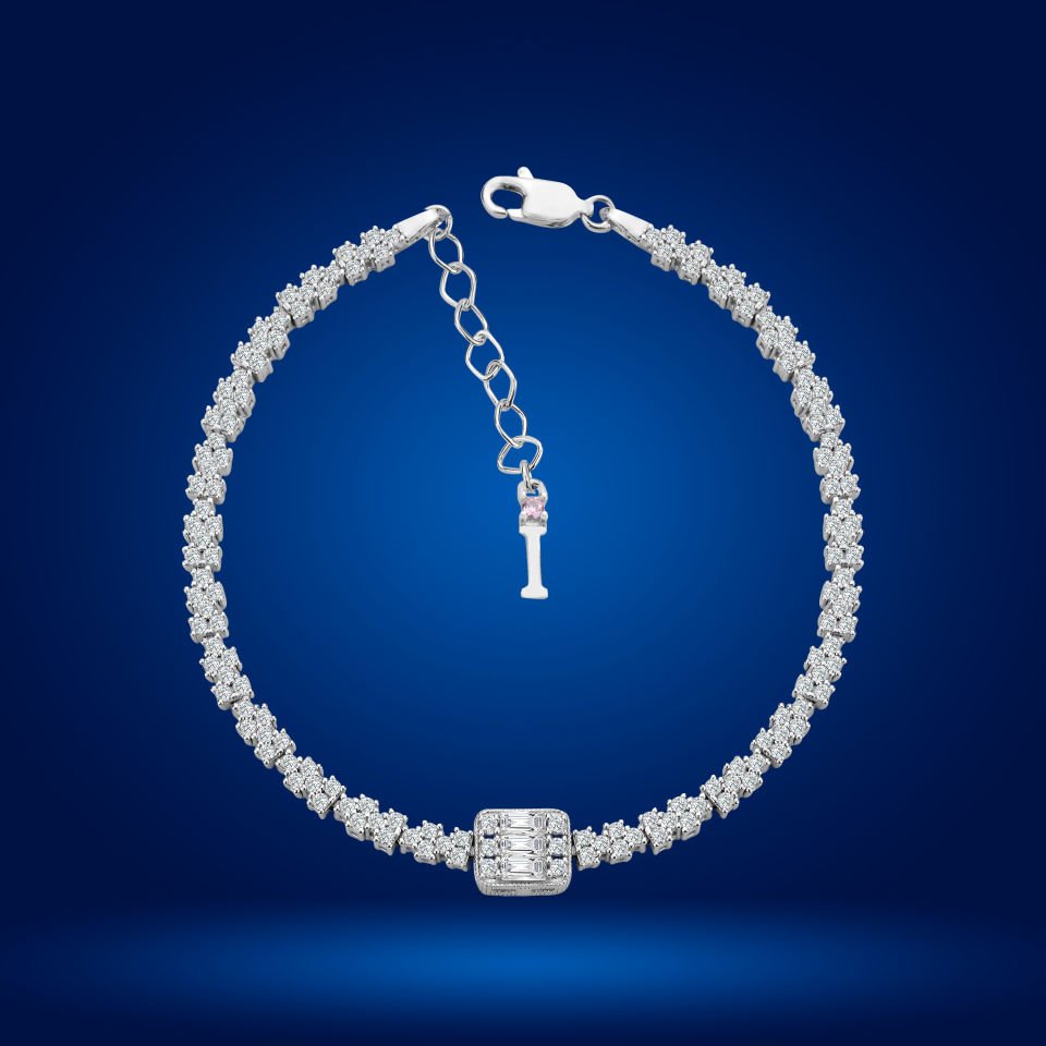 925 Ayar Gümüş Baget Model Zincir Harfli Su Yolu Bileklik I