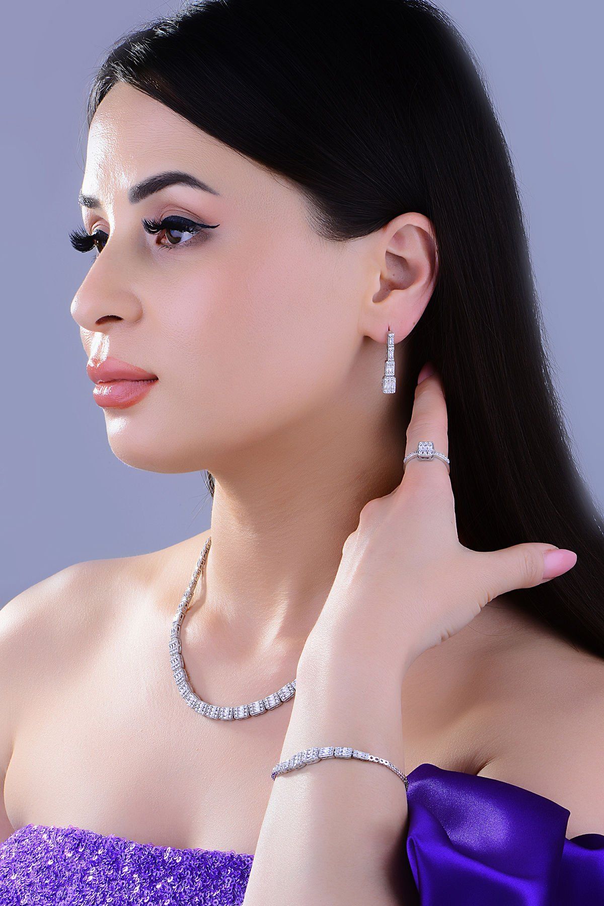 BARIŞ TAKI 925 Ayar Gümüş Baget Su Yolu Bayan Düğün Seti