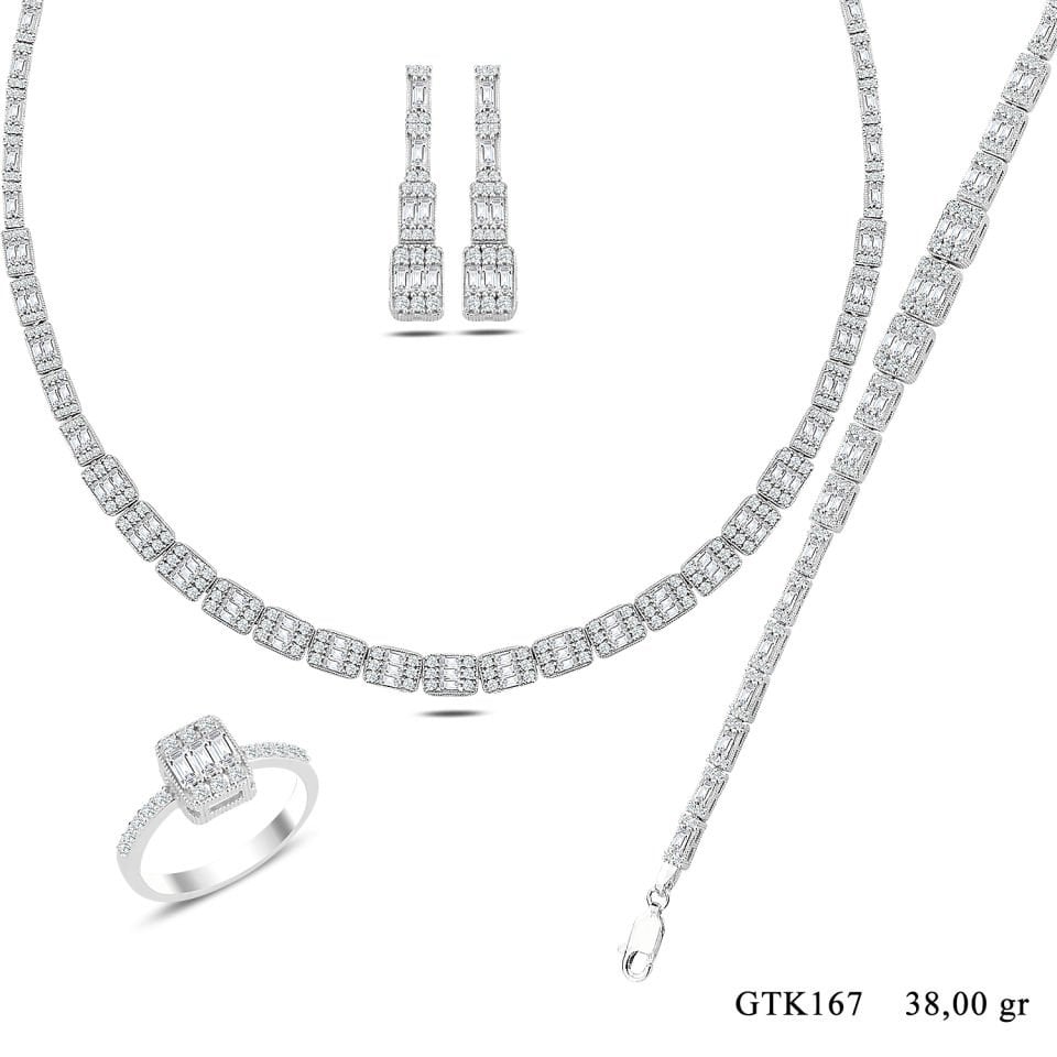 BARIŞ TAKI 925 Ayar Gümüş Tam Tur Baget Su Yolu Bayan Düğün Seti