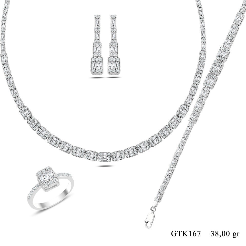 BARIŞ TAKI 925 Ayar Gümüş Tam Tur Baget Su Yolu Bayan Düğün Seti