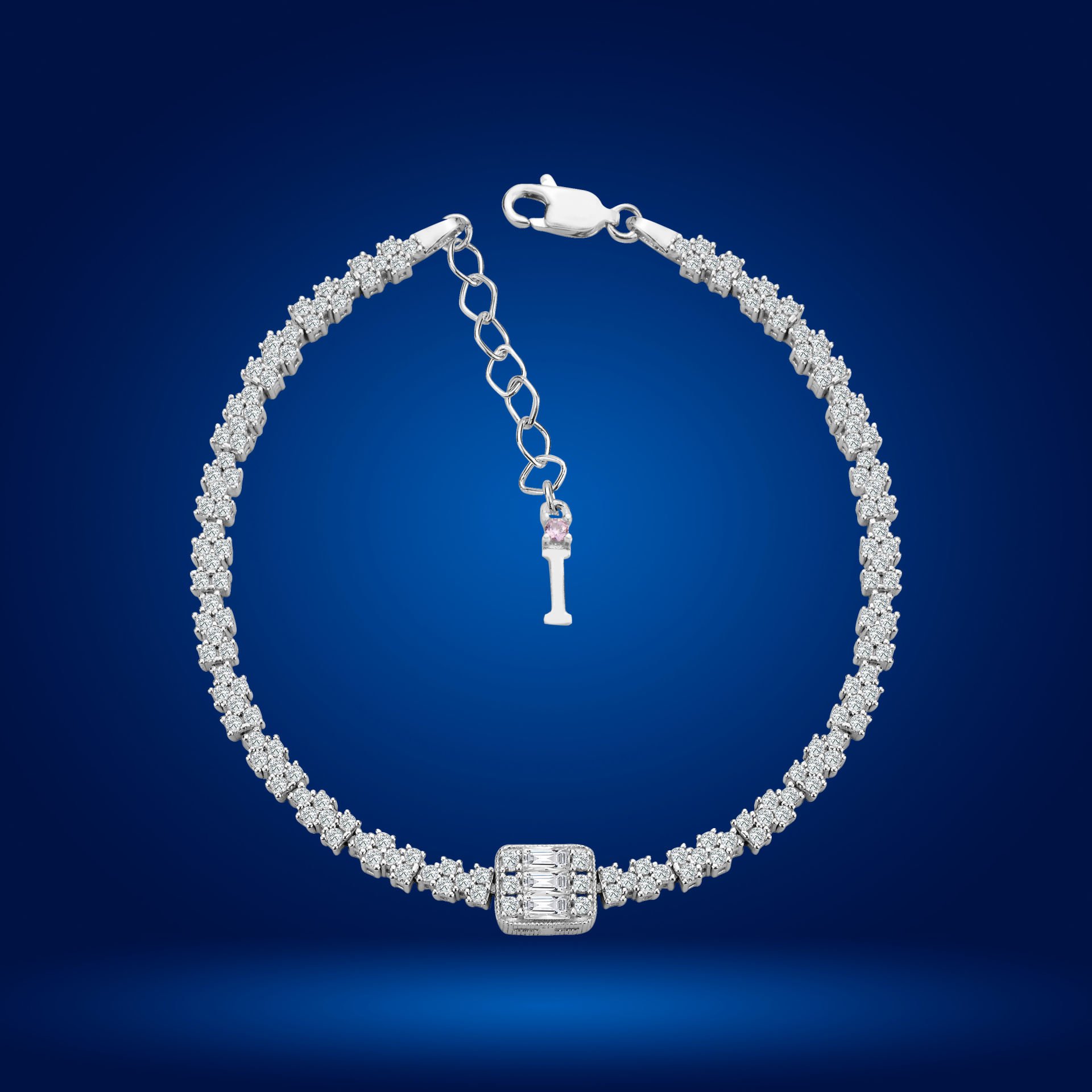 925 Ayar Gümüş Baget Model Zincir Harfli Su Yolu Bileklik İ