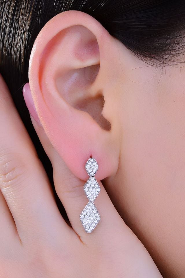 BARIŞ TAKI Kadın 925 Ayar Gümüş  Salkım Pırlanta Montür Su Yolu Set