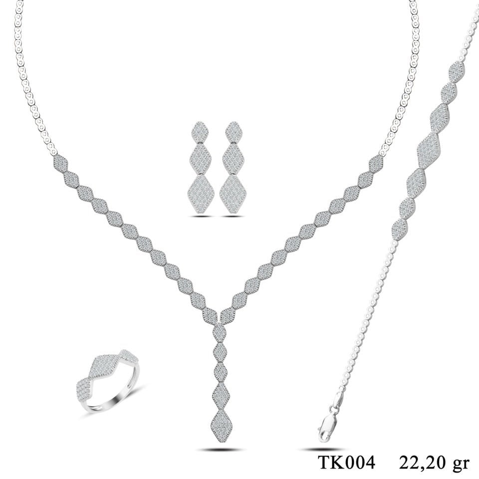 BARIŞ TAKI Kadın 925 Ayar Gümüş  Salkım Pırlanta Montür Su Yolu Set