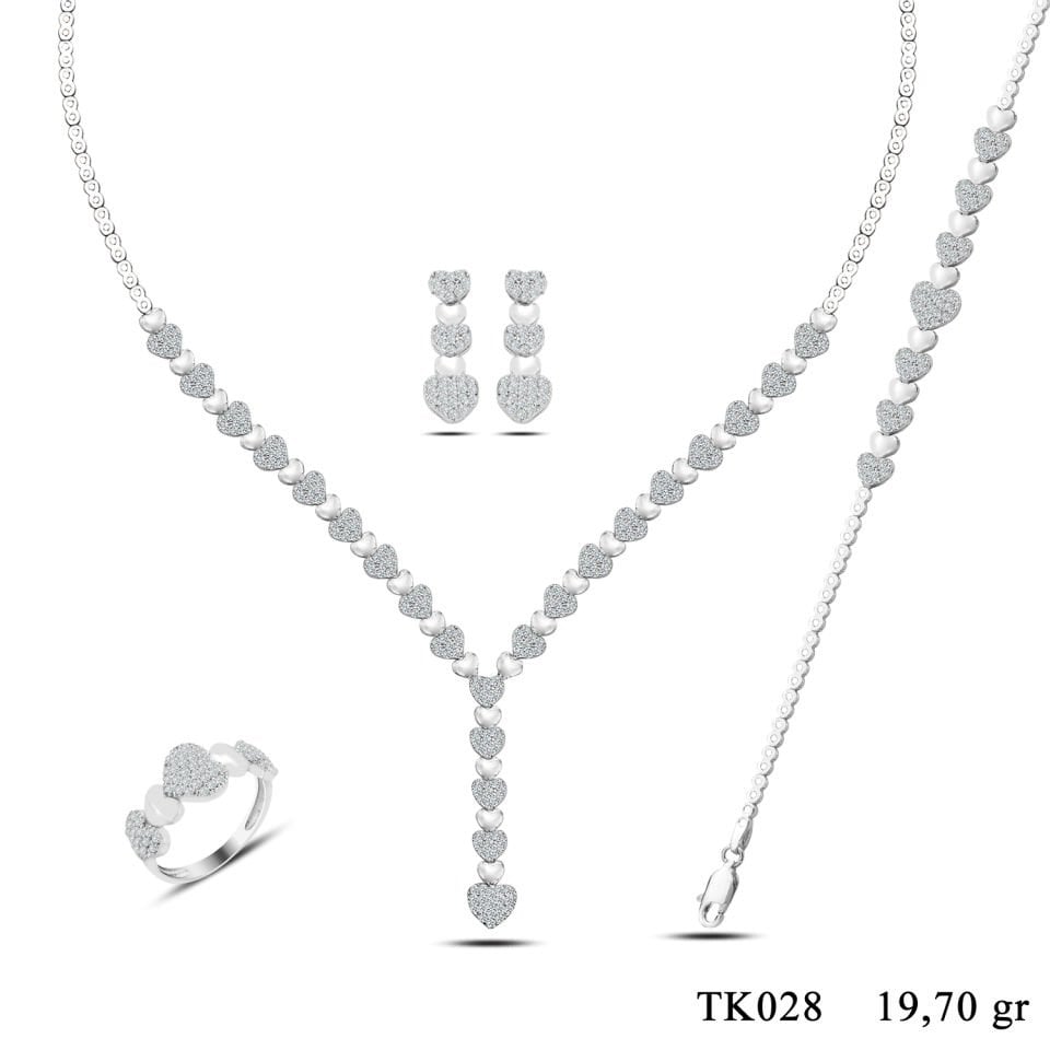 BARIŞ TAKI Kadın 925 Ayar Gümüş  Salkım Pırlanta Montür Su Yolu Set