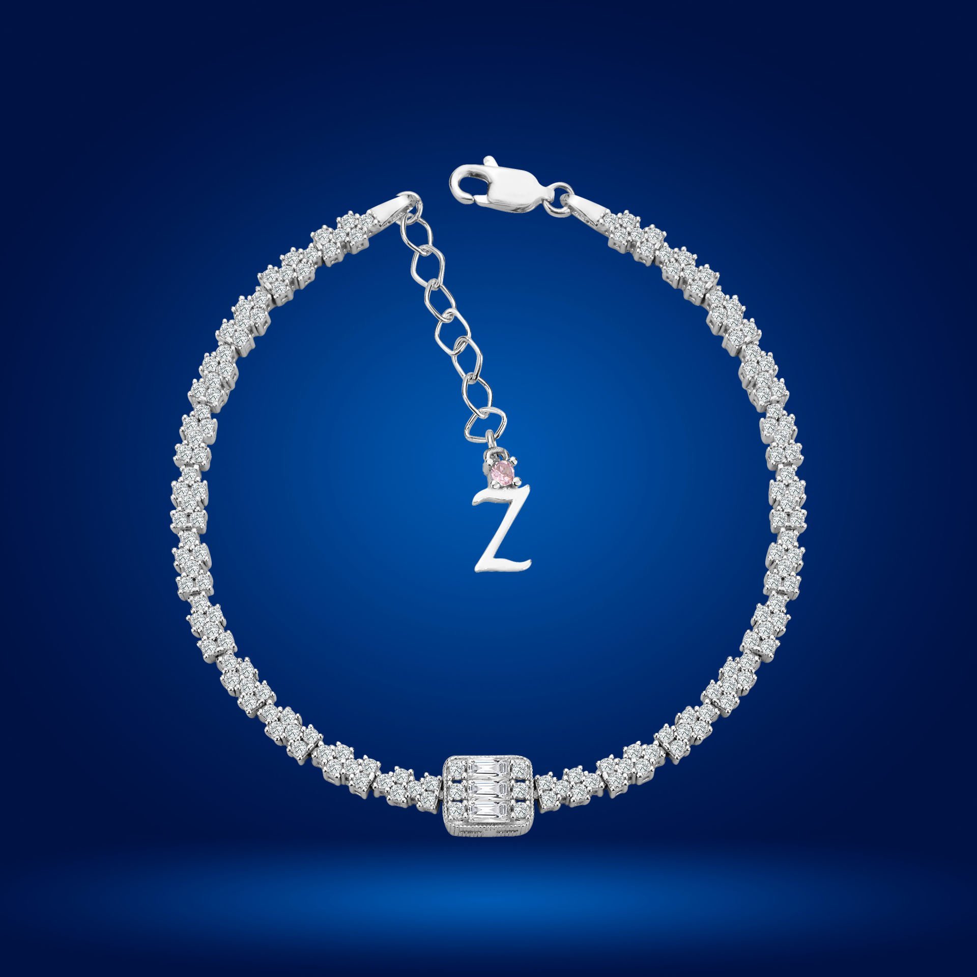 925 Ayar Gümüş Baget Model Zincir Harfli Su Yolu Bileklik Z