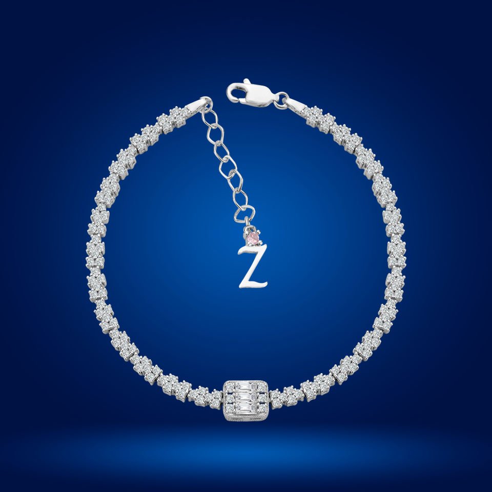 925 Ayar Gümüş Baget Model Zincir Harfli Su Yolu Bileklik Z