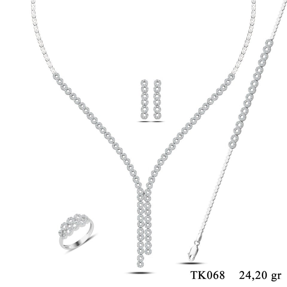 925 Ayar Gümüş Kalp Pırlanta Montür Su Yolu Set