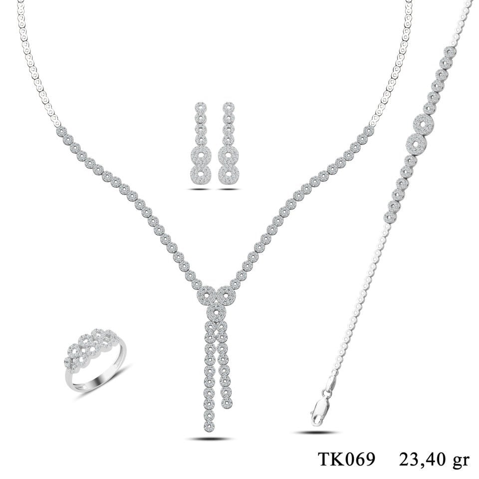 925 Ayar Gümüş Kalp Pırlanta Montür Su Yolu Set