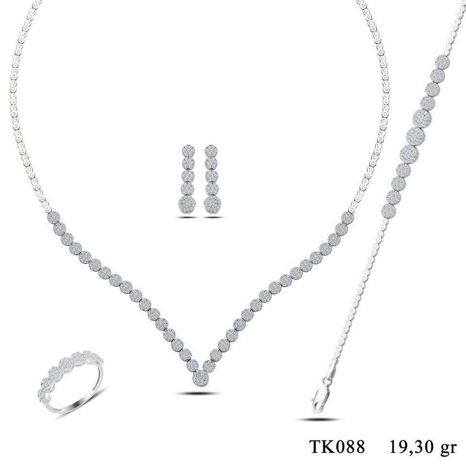 925 Ayar Gümüş Kalp Pırlanta Montür Su Yolu Set