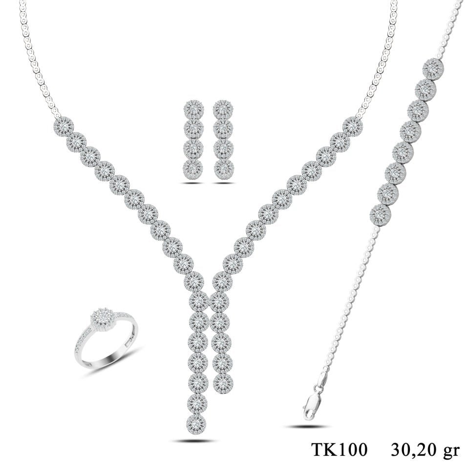 925 Ayar Gümüş Pırlanta Montür Su Yolu Set