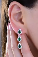 BARIŞ TAKI 925 Ayar Gümüş Yeşil Damla Pırlanta Montör Su Yolu Set