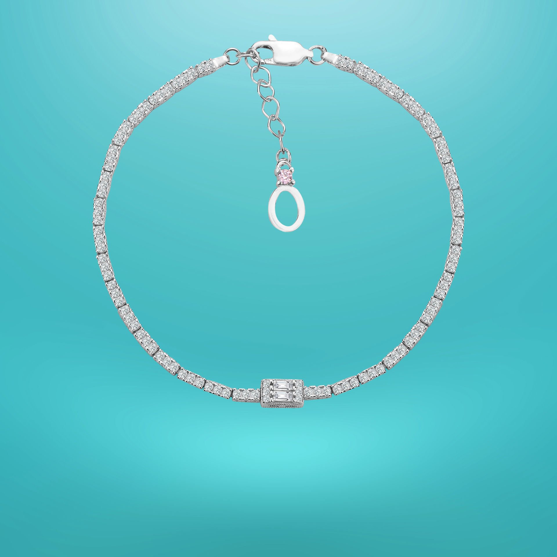 925 Ayar Gümüş Üç Taş Baget Zincir Harfli Su Yolu Bileklik Ö