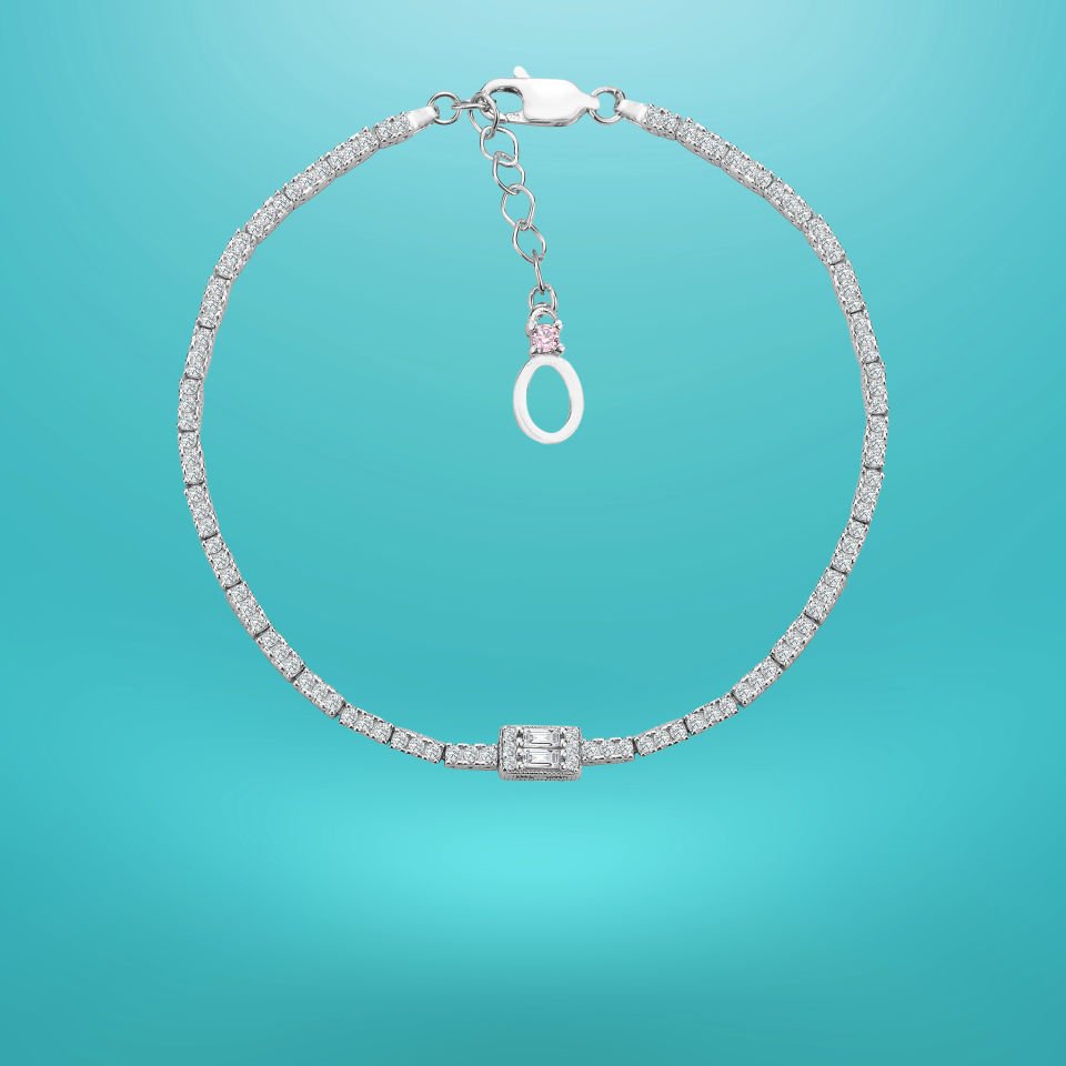 925 Ayar Gümüş Üç Taş Baget Zincir Harfli Su Yolu Bileklik Ö