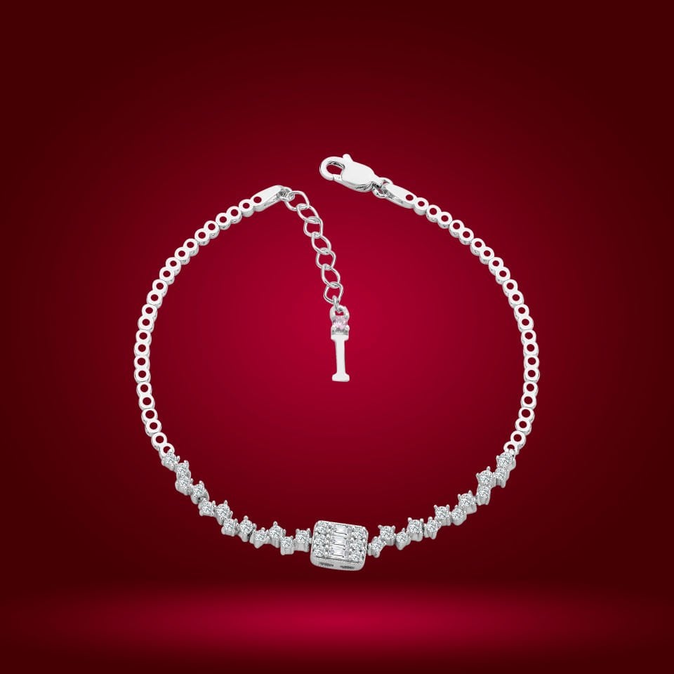 925 Ayar Gümüş Pırlanta Montürlü Baget Zincir Harfli Su Yolu Bileklik İ