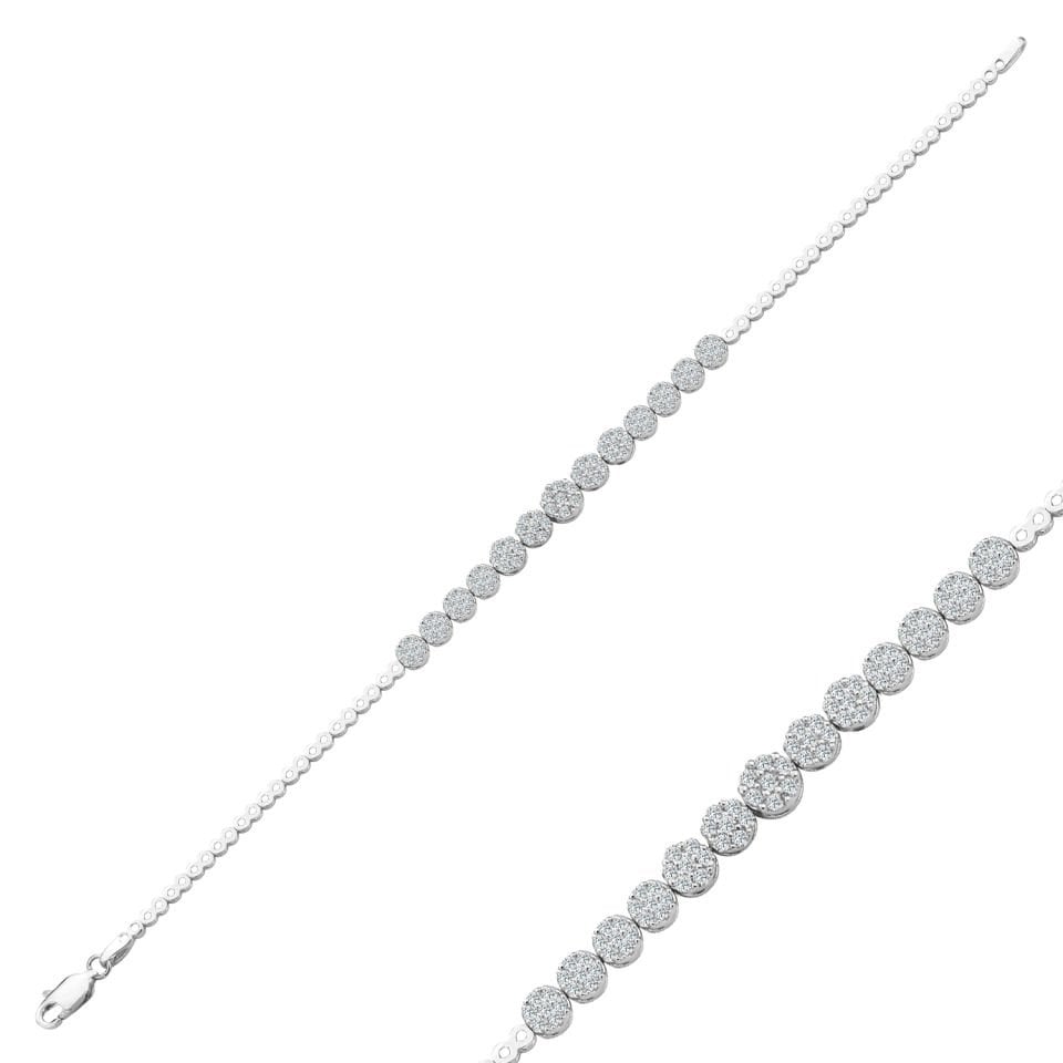 925 Ayar Gümüş Pırlanta Montür Zincir Harfli Su Yolu Bileklik