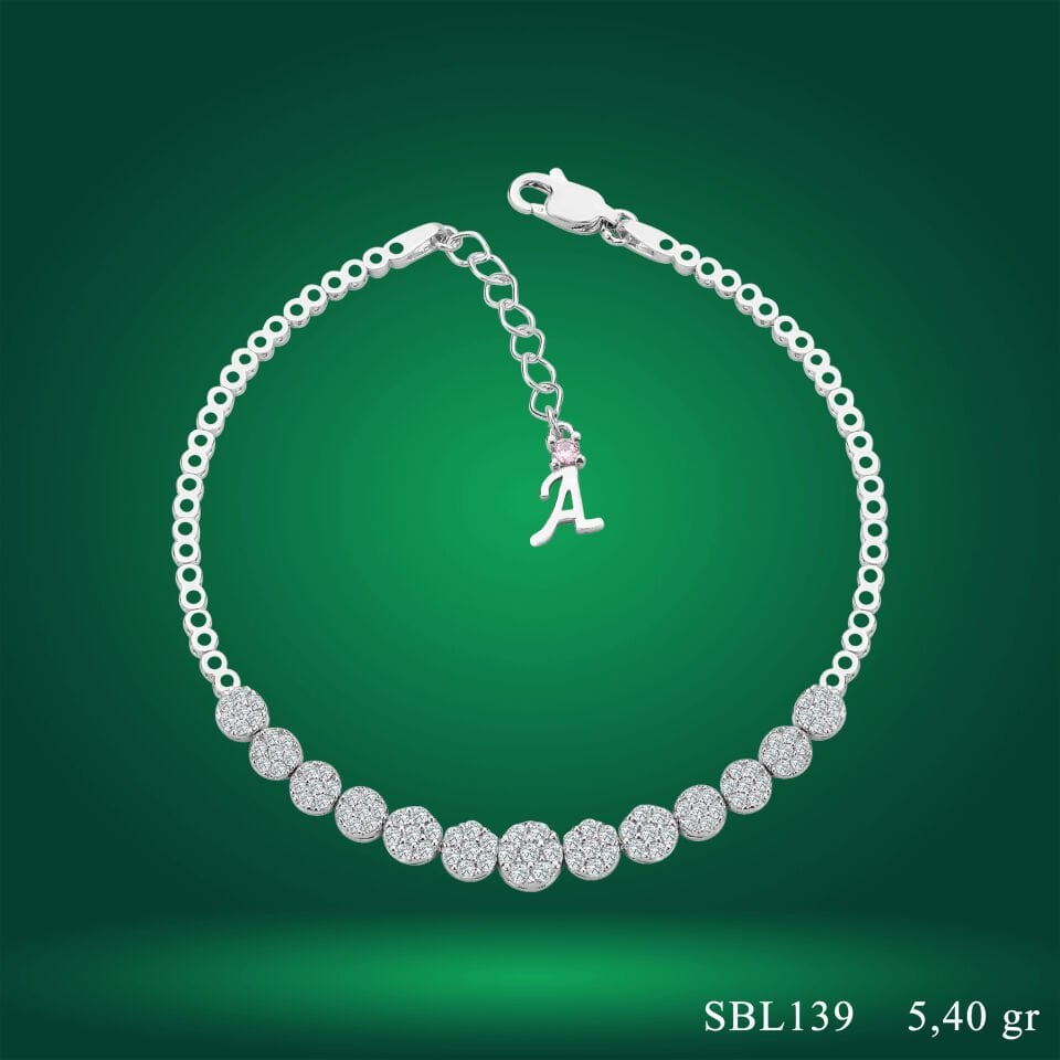 925 Ayar Gümüş Pırlanta Montür Zincir Harfli Su Yolu Bileklik