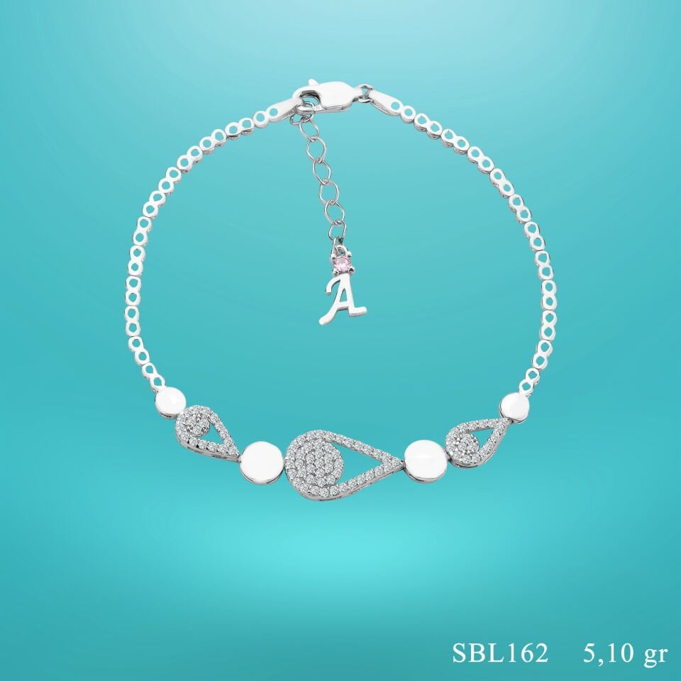 925 Ayar Gümüş Damla Zincir Harfli Su Yolu Bileklik