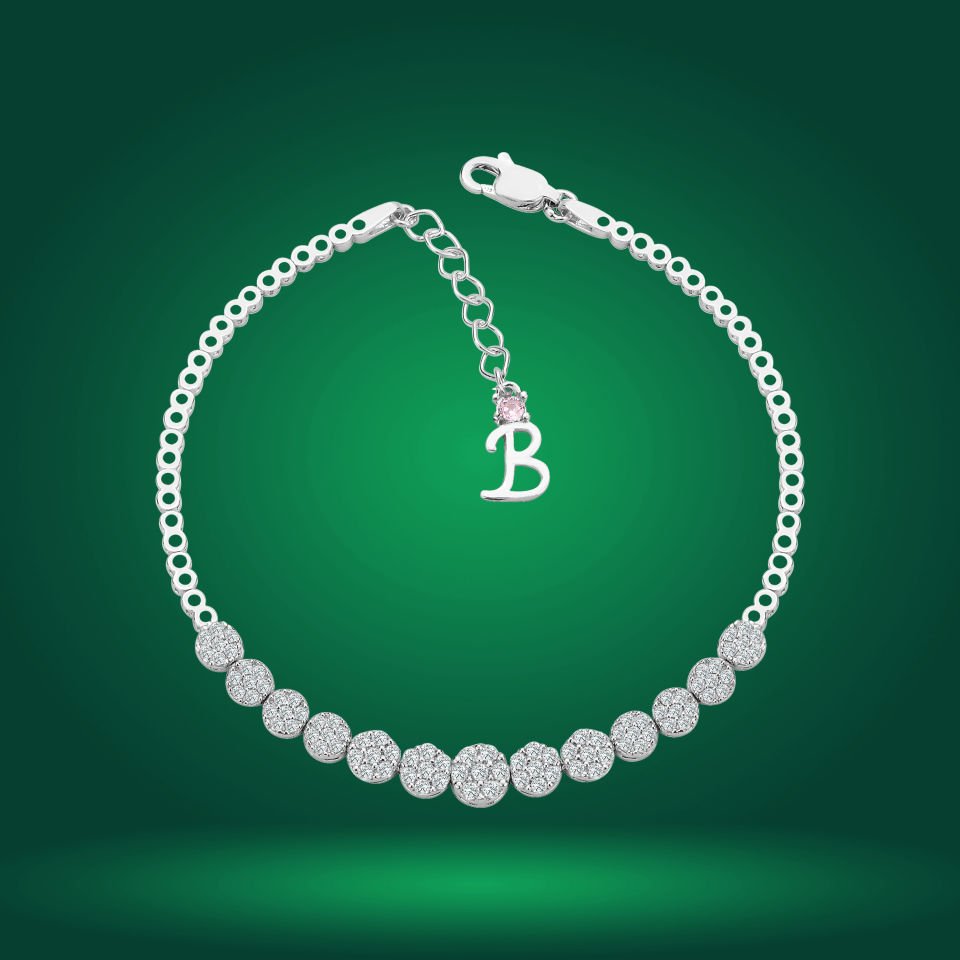 925 Ayar Gümüş Pırlanta Montür Zincir Harfli Su Yolu Bileklik B