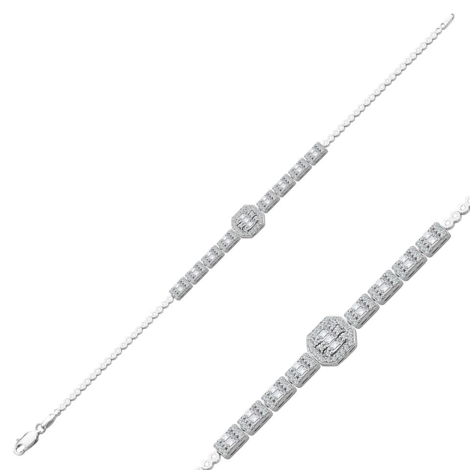 925 Ayar Gümüş Baget Zincir Harfli Su Yolu Bileklik