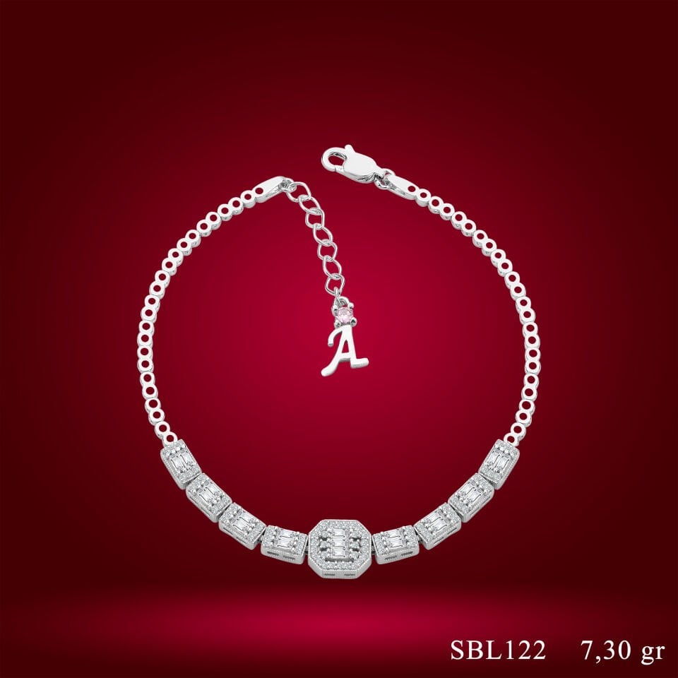 925 Ayar Gümüş Baget Zincir Harfli Su Yolu Bileklik