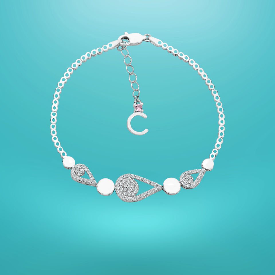 925 Ayar Gümüş Damla Zincir Harfli Su Yolu Bileklik C