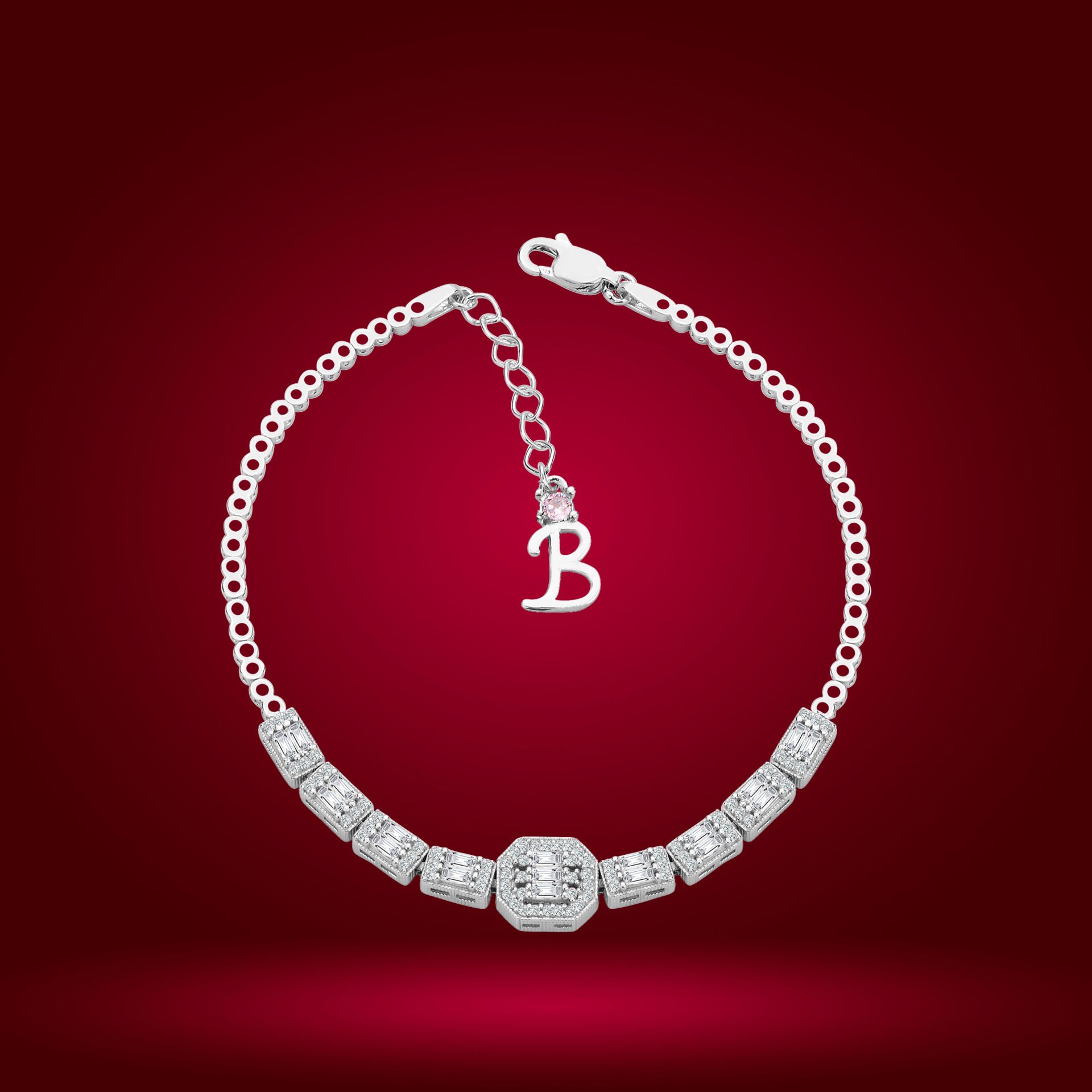 925 Ayar Gümüş Baget Zincir Harfli Su Yolu Bileklik B