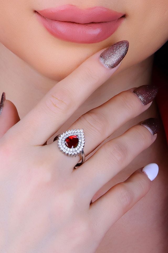 925 Ayar Gümüş 2 Sıra Kırmızı V Hürrem Model Su Yolu Set