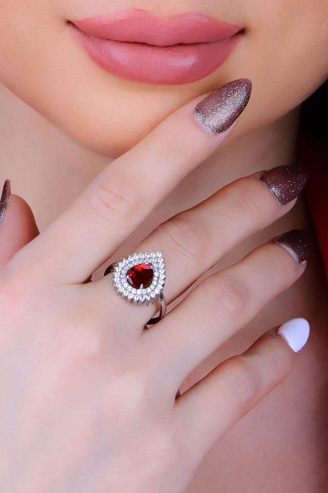 925 Ayar Gümüş 2 Sıra Kırmızı V Hürrem Model Su Yolu Set