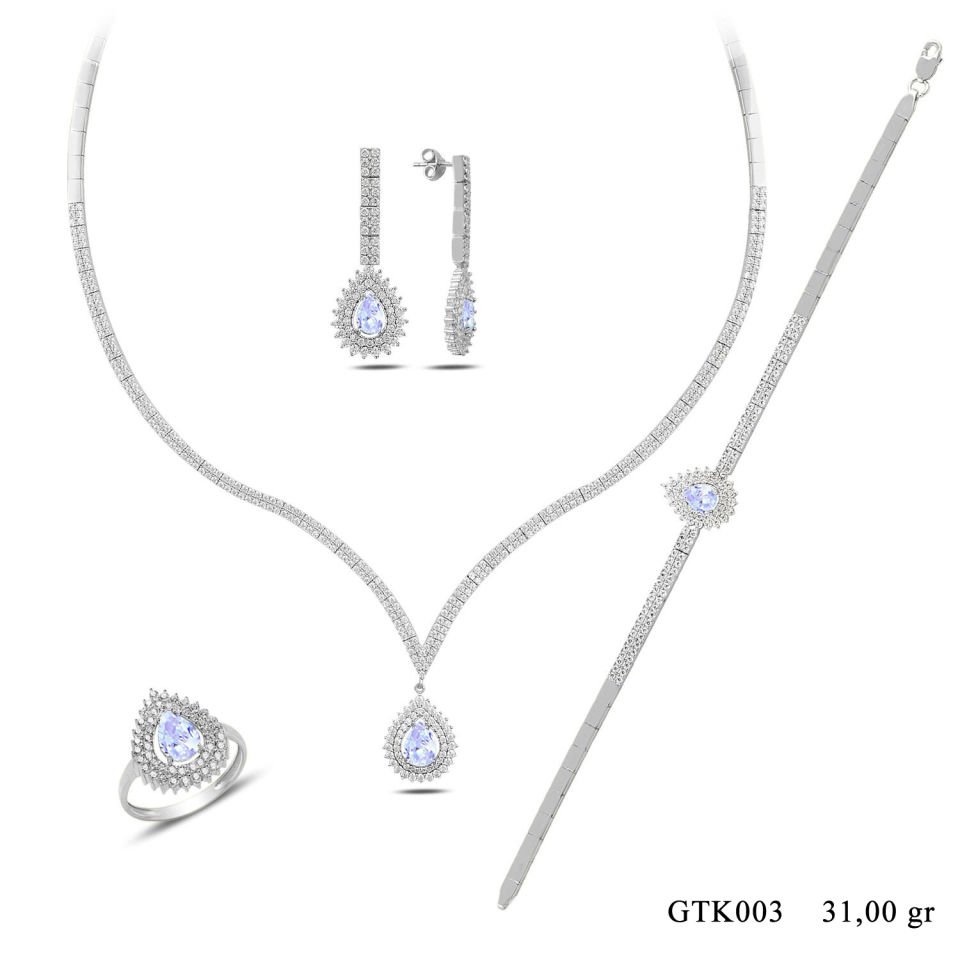 925 Ayar Gümüş 2 Sıra Beyaz V Hürrem Model Su Yolu Set