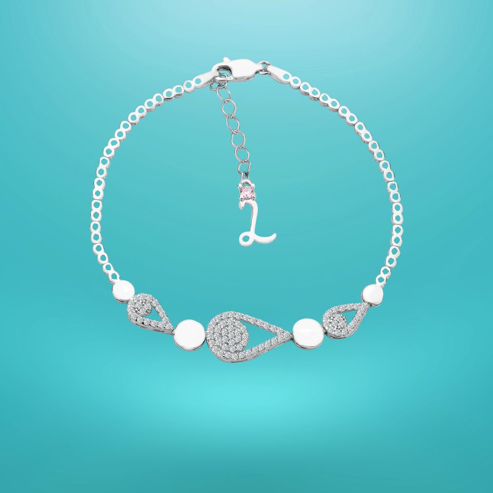 925 Ayar Gümüş Damla Zincir Harfli Su Yolu Bileklik L