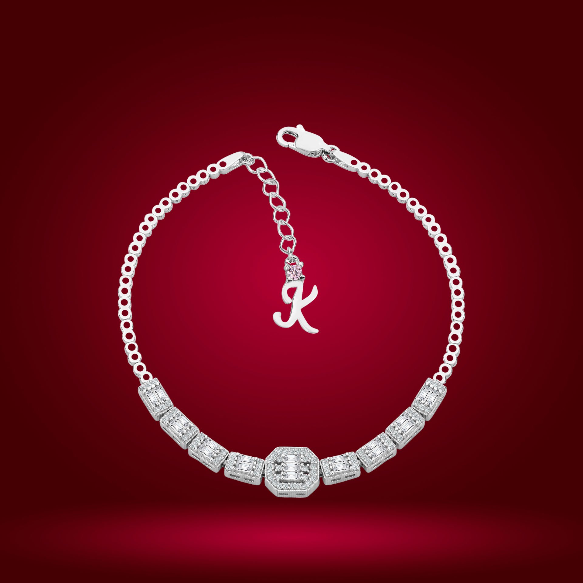 925 Ayar Gümüş Baget Zincir Harfli Su Yolu Bileklik K