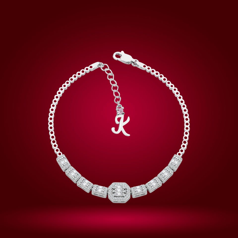 925 Ayar Gümüş Baget Zincir Harfli Su Yolu Bileklik K