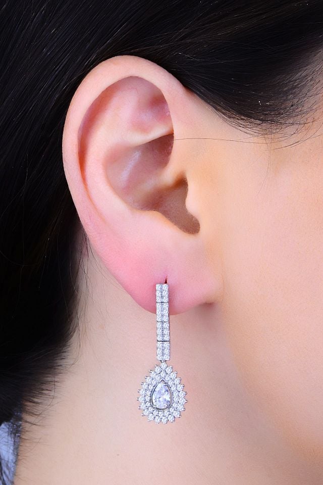 925 Ayar Gümüş 2 Sıra Beyaz V Hürrem Model Su Yolu Set