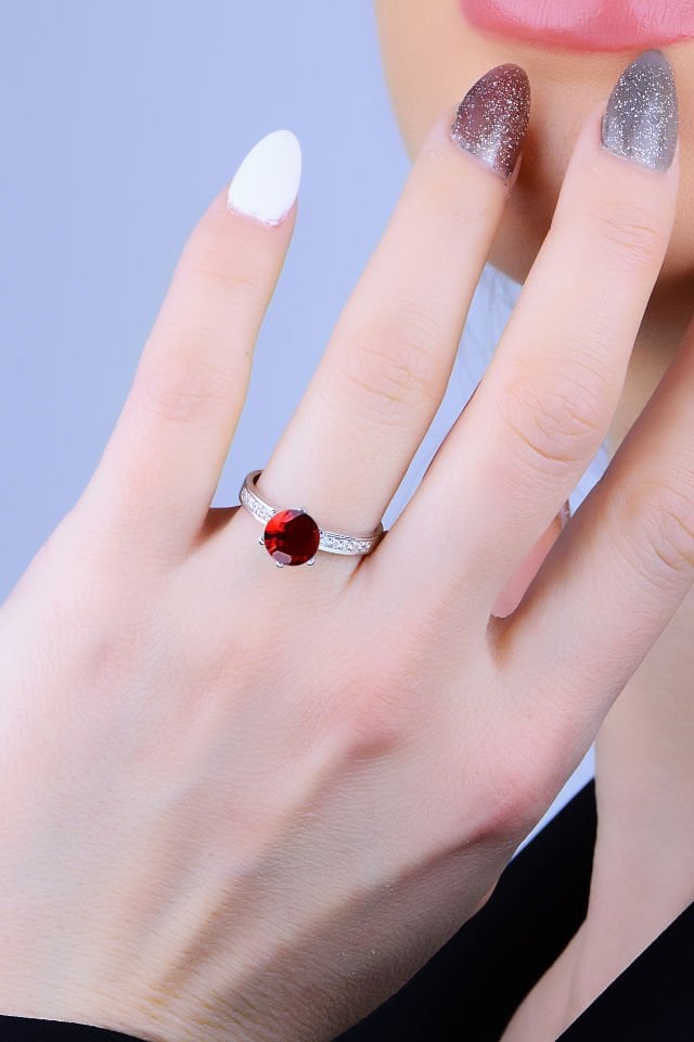 925 Ayar Gümüş 2 Sıra Salkım Kırmızı Tek Taş Su Yolu Set