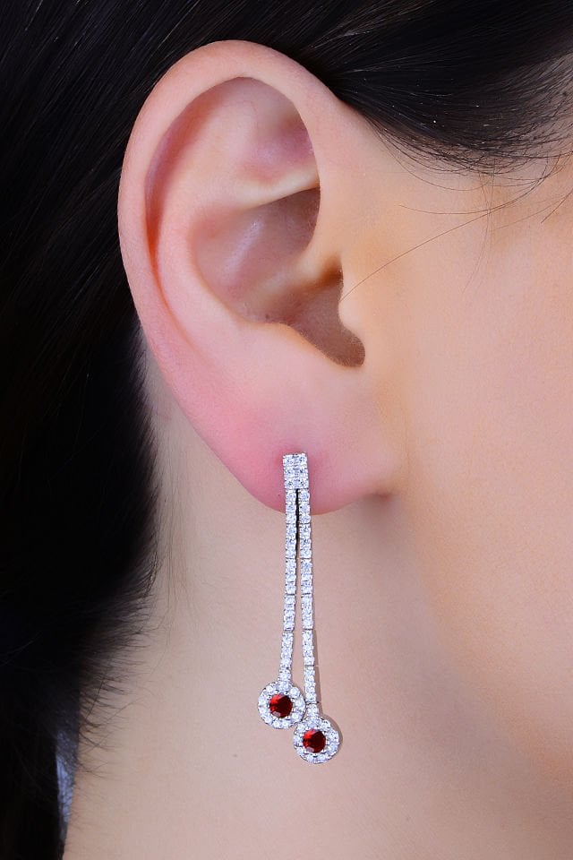 925 Ayar Gümüş 2 Sıra Salkım Kırmızı Tek Taş Su Yolu Set