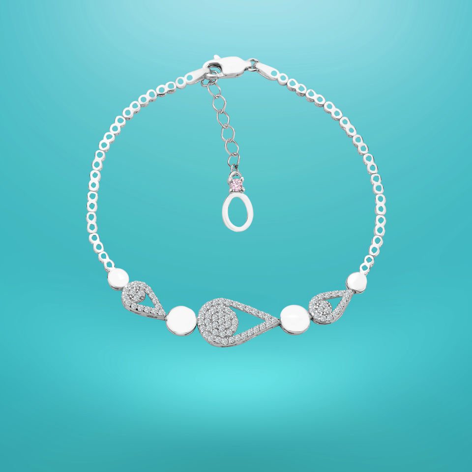 925 Ayar Gümüş Damla Zincir Harfli Su Yolu Bileklik O