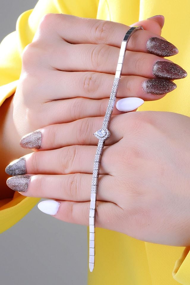 BARIŞ TAKI 925 Ayar Gümüş Salkım 2 Sıra Beyaz Damla Su Yolu Bayan Düğün Set