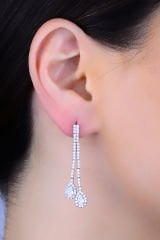 BARIŞ TAKI 925 Ayar Gümüş Salkım 2 Sıra Beyaz Damla Su Yolu Bayan Düğün Set