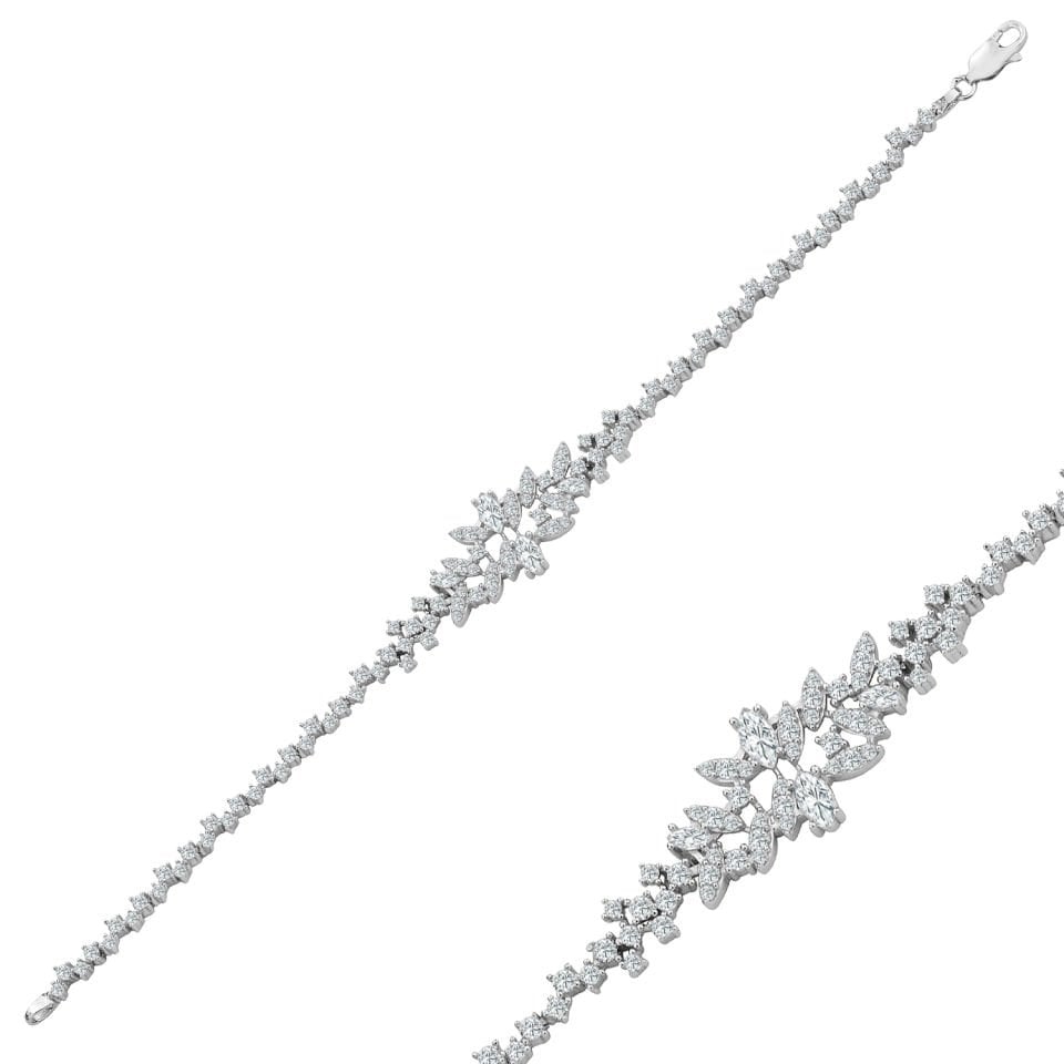 925 Ayar Gümüş Pırlanta Montürlü Mekik Zincir Harfli Su Yolu Bileklik