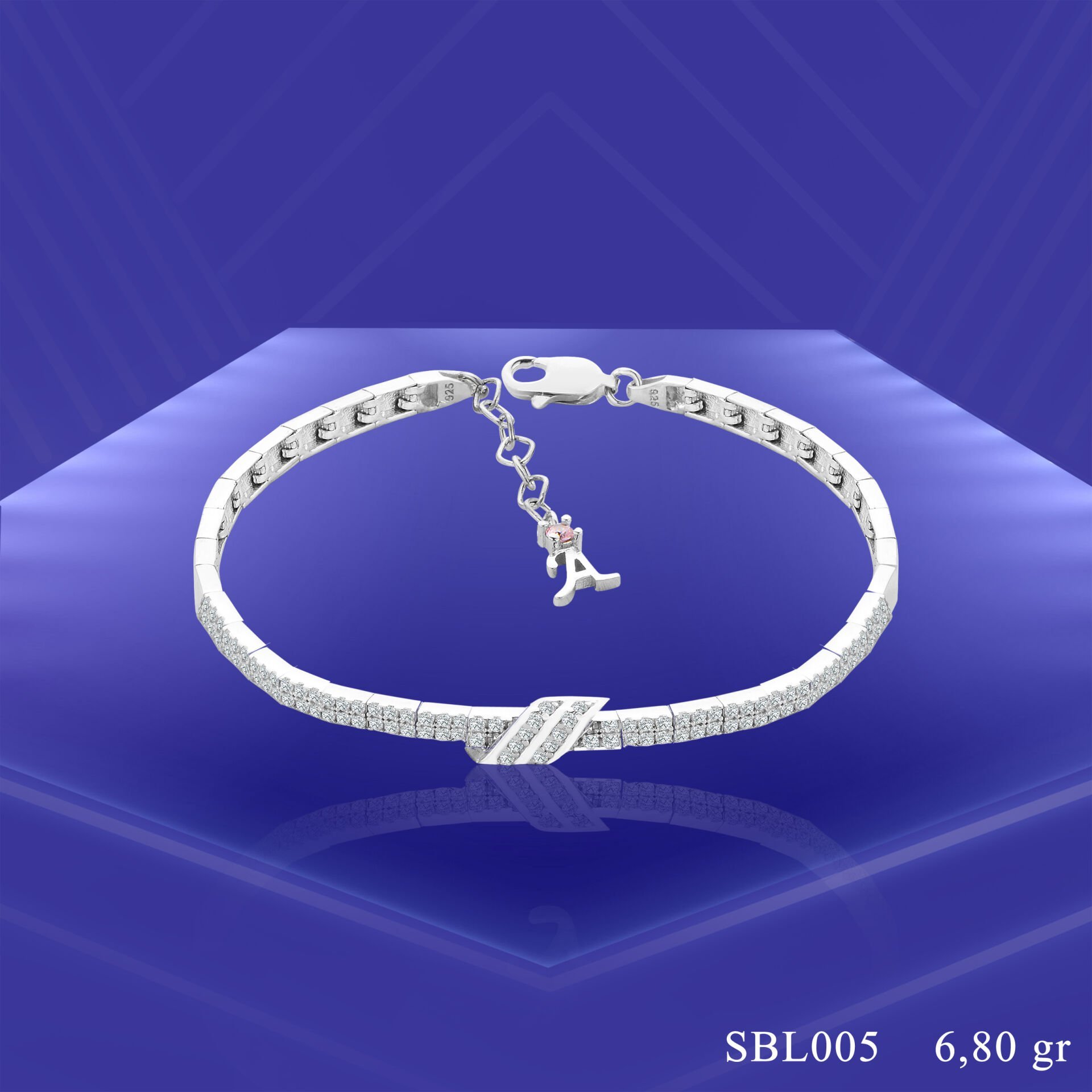 925 Ayar Gümüş 2 Sıra Kemerli Harfli Su Yolu Bileklik